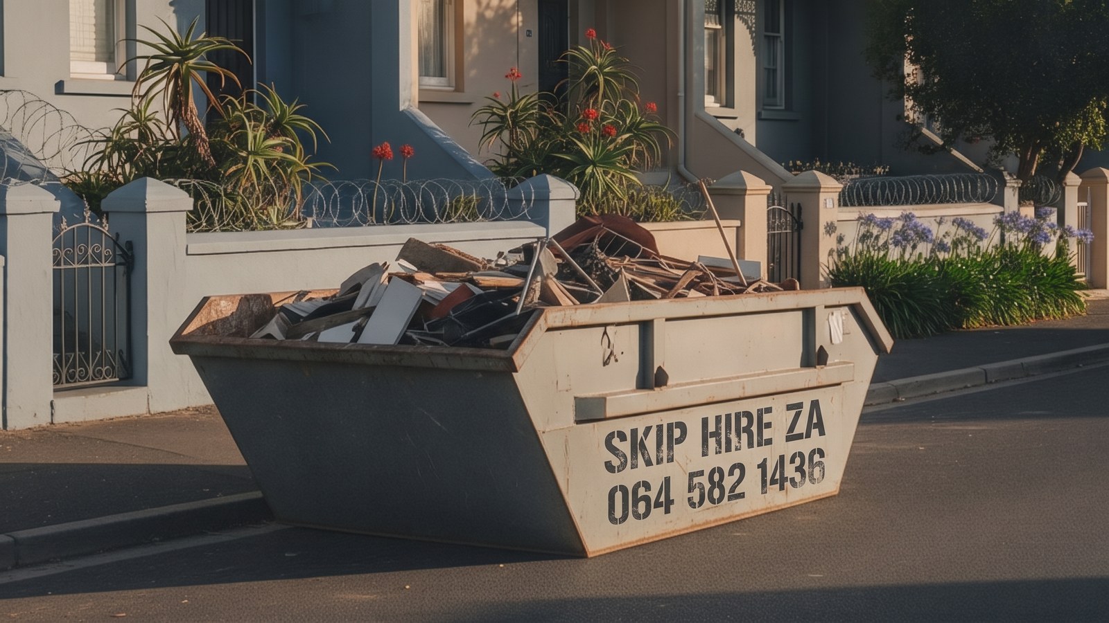 Skip standing in the street outside a row of Victorian terraced houses in inner Cape Town
